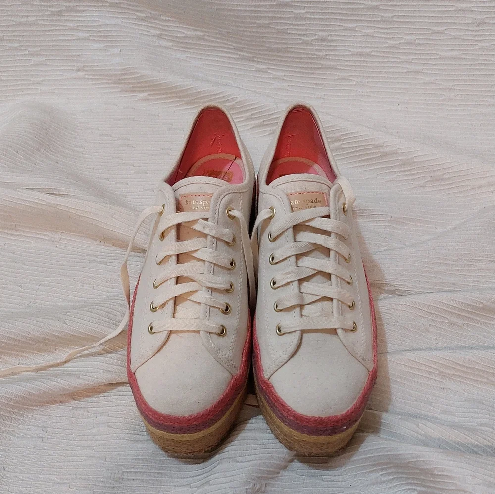 Keds × Kate Spade Cream and Pink  Espadrille Sneakers Size 10